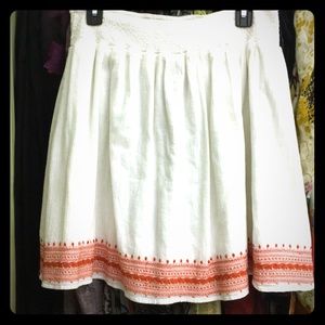 White cotton embroidered boho skirt